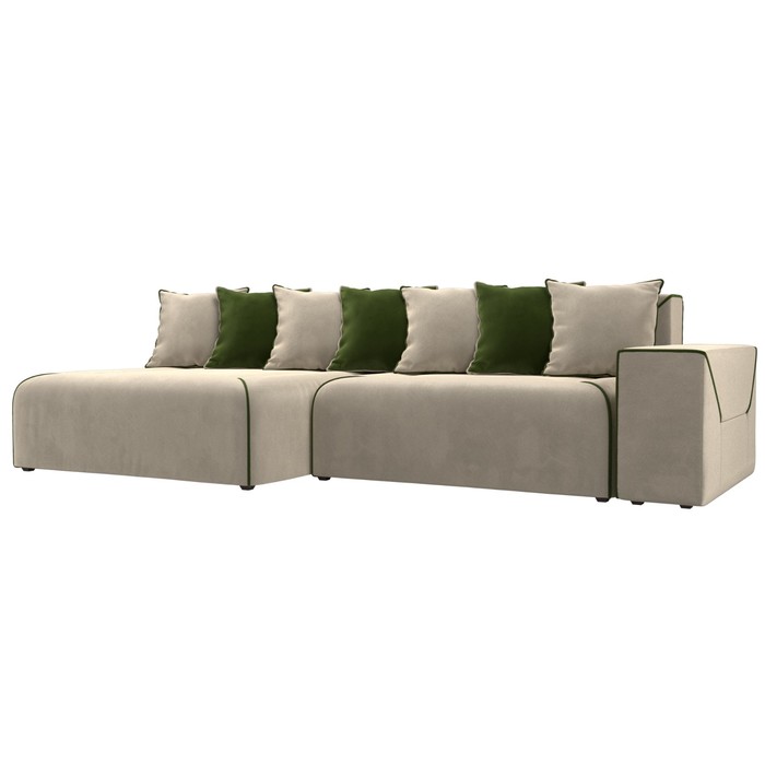 Угловой диван «Кёльн», левый угол, пантограф, микровельвет, цвет бежевый / зелёный