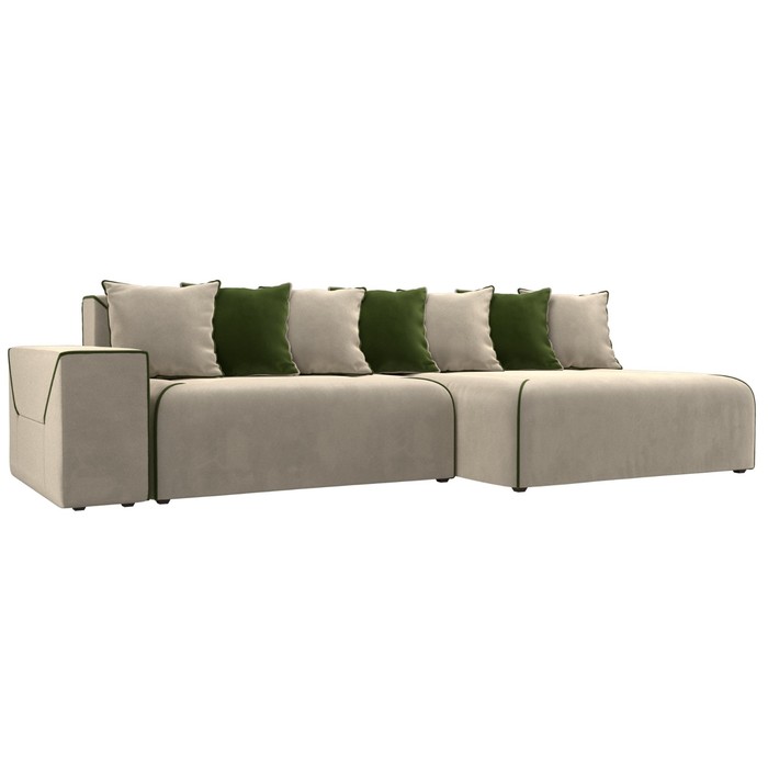 Угловой диван «Кёльн», правый угол, пантограф, микровельвет, цвет бежевый / зелёный