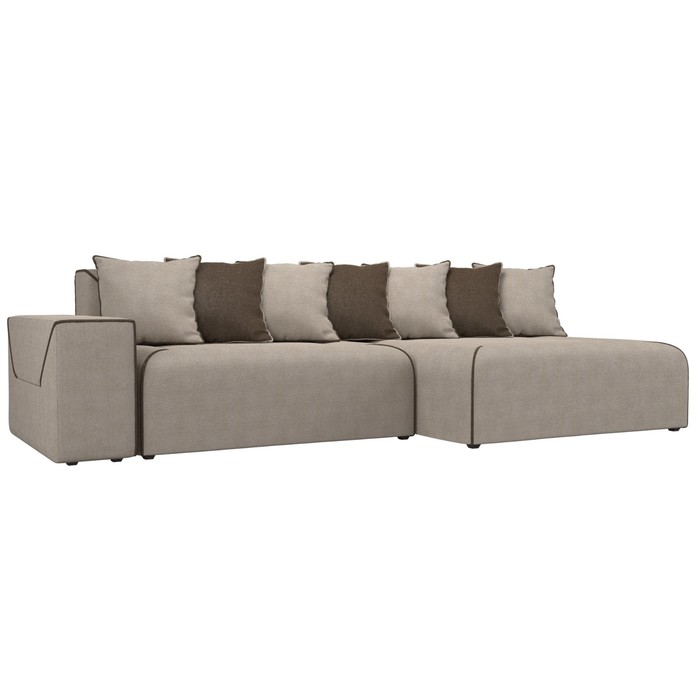Угловой диван «Кёльн», правый угол, механизм пантограф, рогожка, цвет бежевый / коричневый
