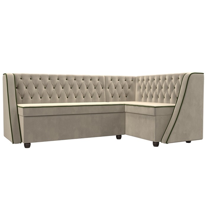 Кухонный угловой диван «Лофт», правый угол, микровельвет, цвет бежевый / зелёный