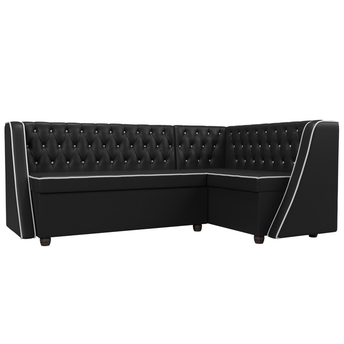 Кухонный угловой диван «Лофт», правый угол, экокожа, цвет чёрный / белый