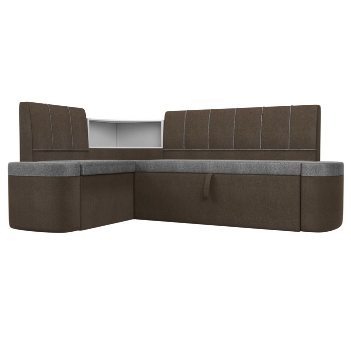Кухонный угловой диван «Тефида», левый угол, дельфин, рогожка, цвет серый / коричневый