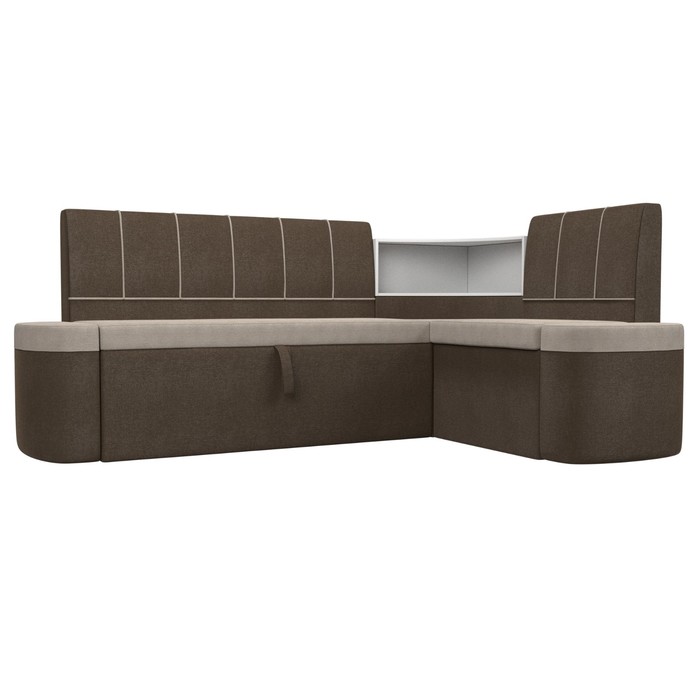 Кухонный угловой диван «Тефида», правый угол, дельфин, рогожка, цвет бежевый / коричневый 