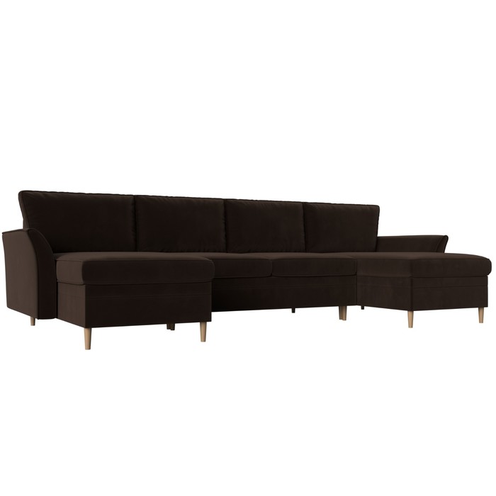 П-образный диван «София», механизм пантограф, микровельвет, цвет коричневый 