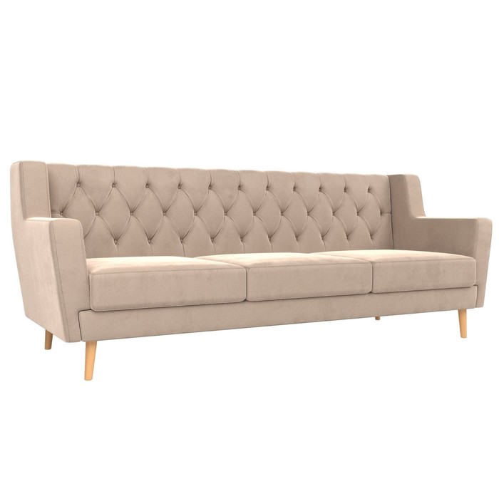 Прямой диван «Брайтон 3 Люкс», велюр, цвет бежевый