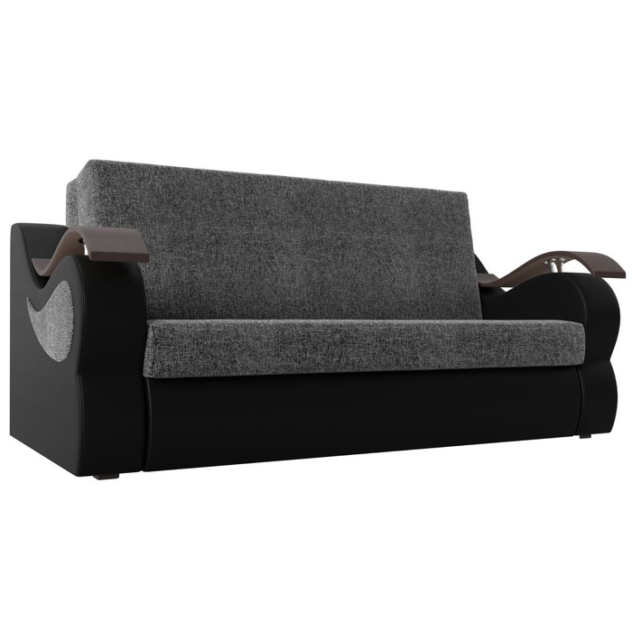 Прямой диван «Меркурий 140», механизм аккордеон, рогожка / экокожа, цвет серый / чёрный