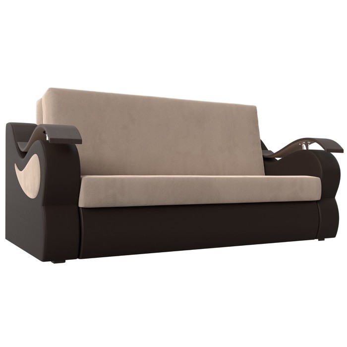 Прямой диван «Меркурий 140», аккордеон, велюр / экокожа, цвет бежевый / коричневый