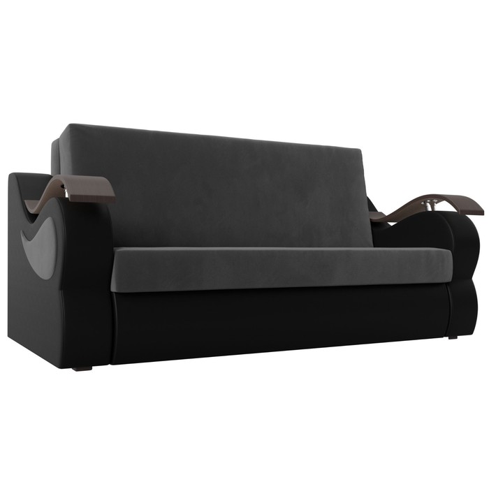 Прямой диван «Меркурий 140», механизм аккордеон, велюр / экокожа, цвет серый / чёрный
