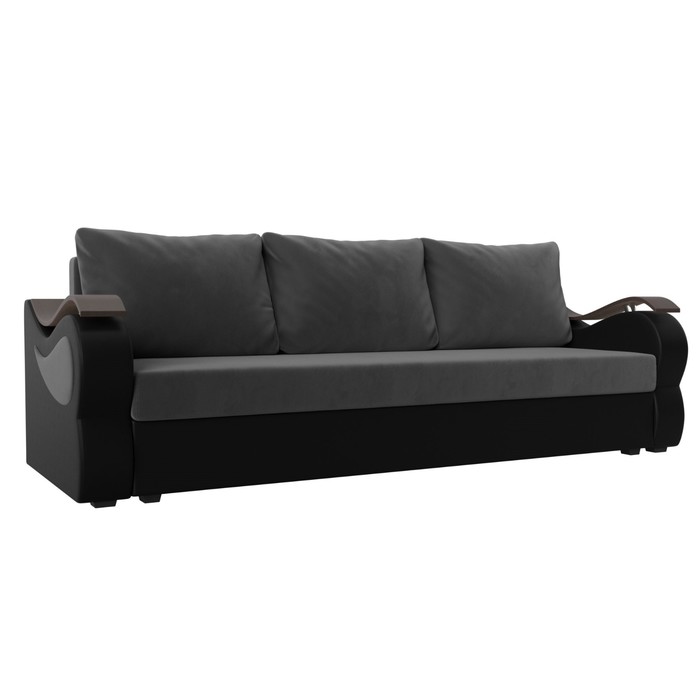Прямой диван «Меркурий лайт», механизм еврокнижка, велюр / экокожа, цвет серый / чёрный