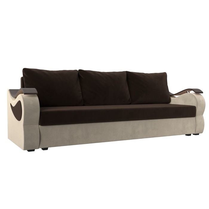 Прямой диван «Меркурий лайт», механизм еврокнижка, микровельвет, цвет коричневый / бежевый