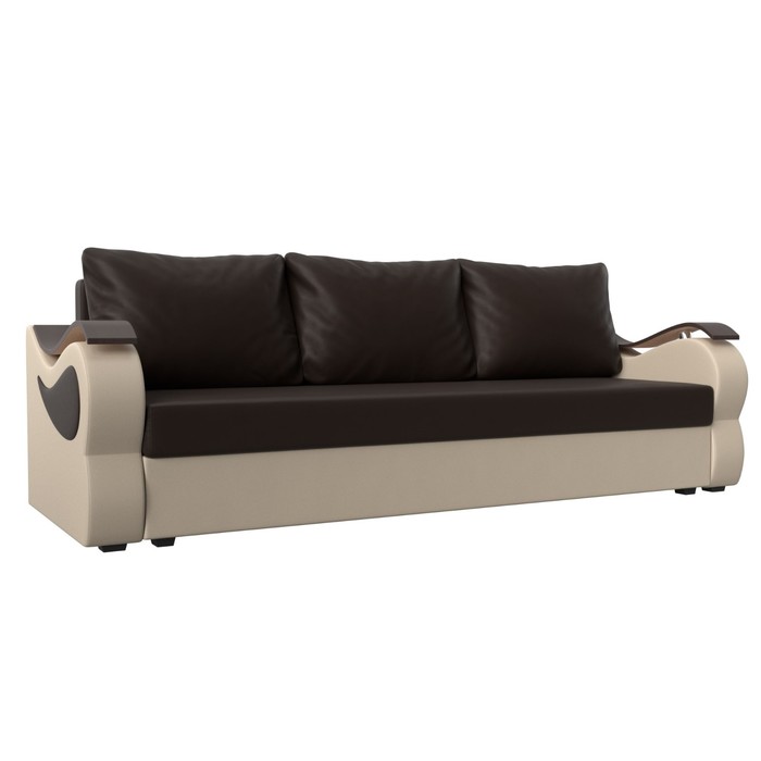 Прямой диван «Меркурий лайт», механизм еврокнижка, экокожа, цвет коричневый / бежевый