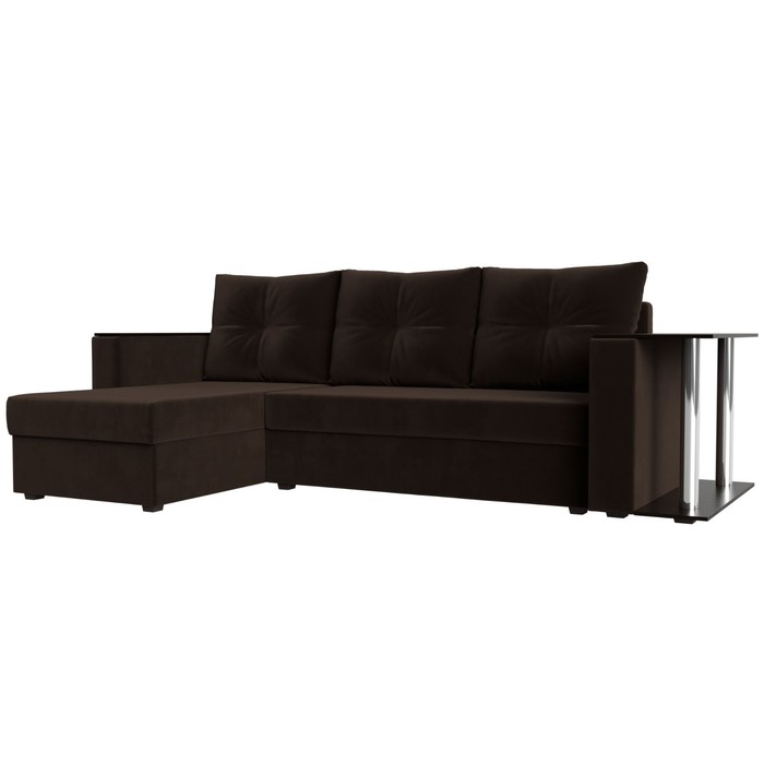Угловой диван «Атланта лайт», левый угол, еврокнижка, микровельвет, цвет коричневый