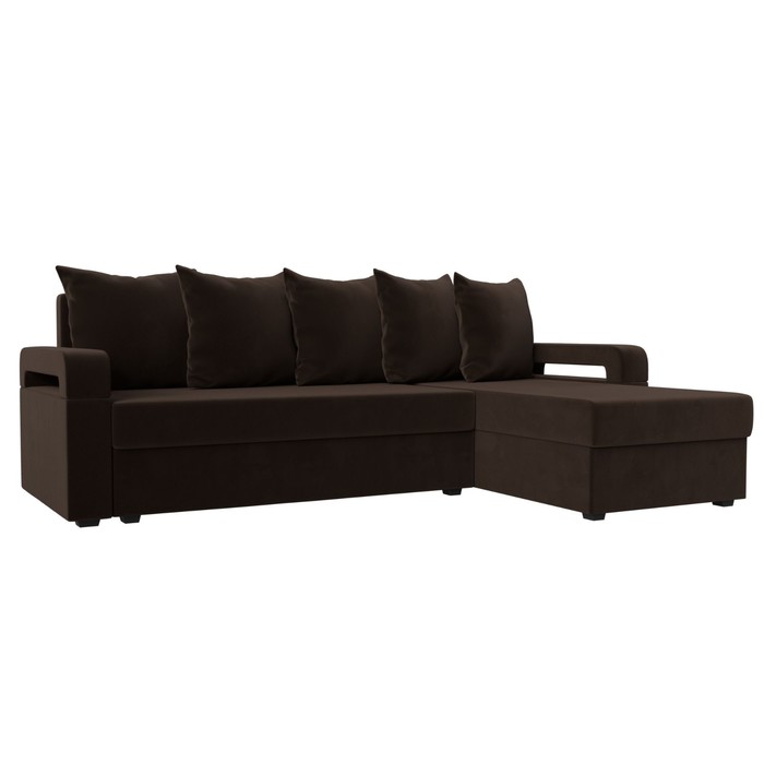 Угловой диван «Гермес лайт», правый угол, еврокнижка, микровельвет, цвет коричневый 41325