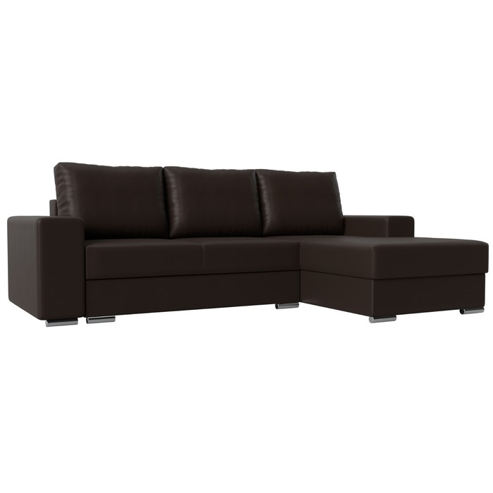 Угловой диван «Дрезден», правый угол, механизм пантограф, экокожа, цвет коричневый
