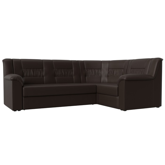 Угловой диван «Карелия», правый угол, механизм дельфин, экокожа, цвет коричневый