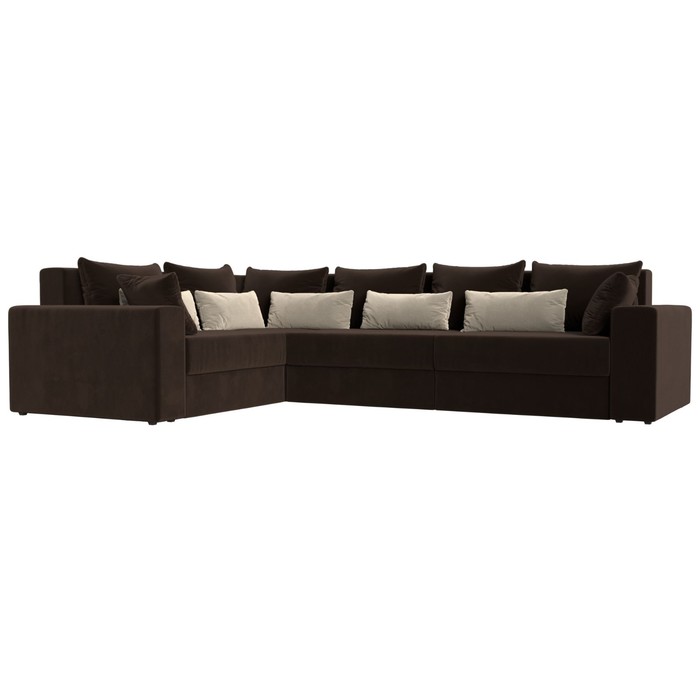 Угловой диван «Майами Long», левый угол, еврокнижка, микровельвет, коричневый / бежевый