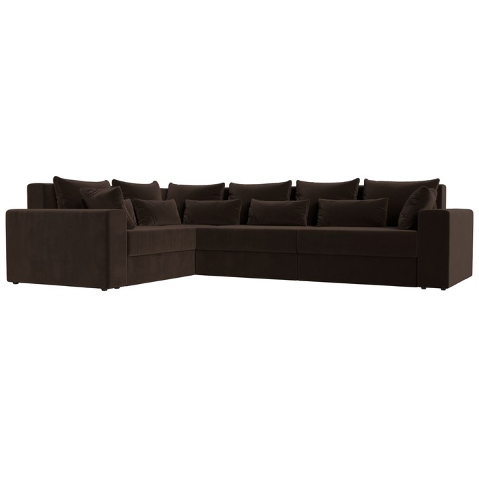 Угловой диван «Майами Long», левый угол, еврокнижка, микровельвет, цвет коричневый