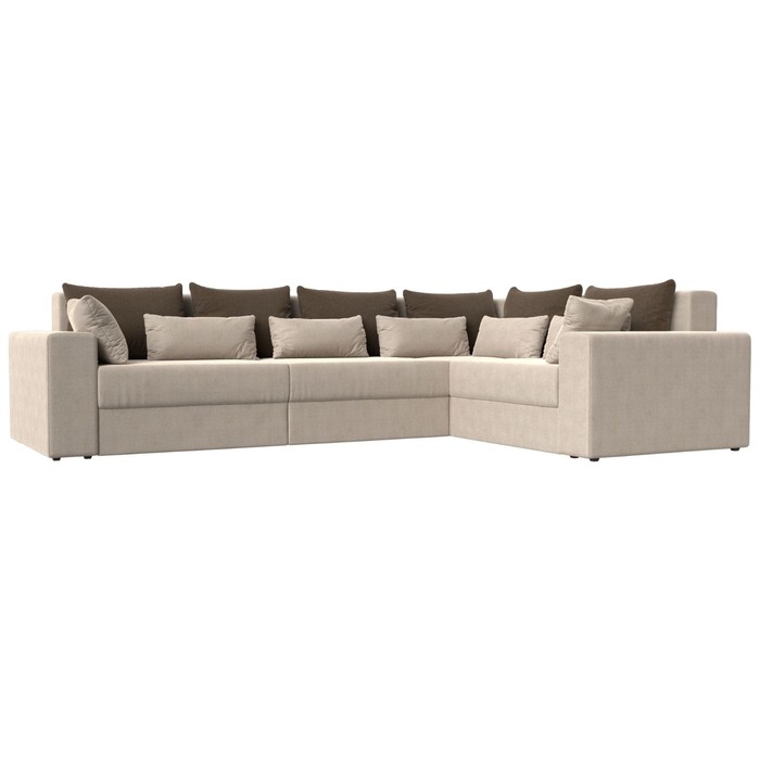 Угловой диван «Майами Long», правый угол, еврокнижка, рогожка, цвет бежевый / коричневый