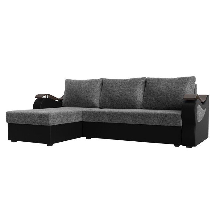 Угловой диван «Меркурий лайт», левый угол, еврокнижка, рогожка / экокожа, серый / чёрный
