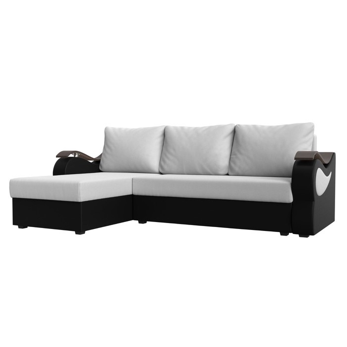 Угловой диван «Меркурий лайт», левый угол, еврокнижка, экокожа, цвет белый / чёрный 41325