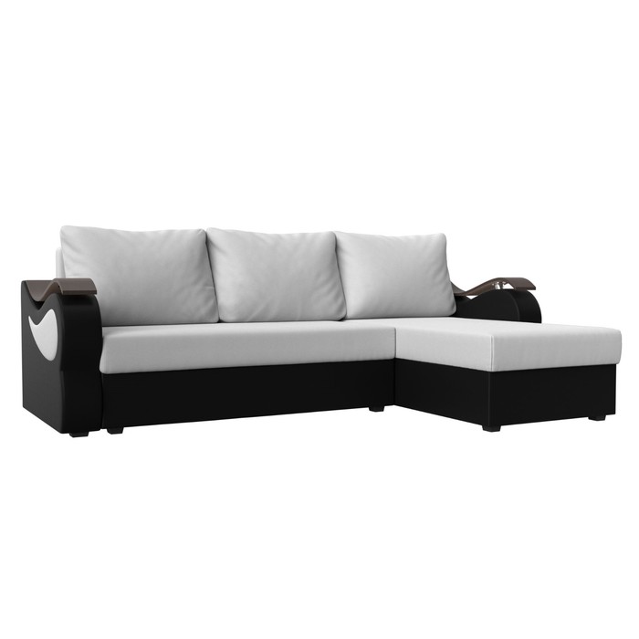 Угловой диван «Меркурий лайт», правый угол, еврокнижка, экокожа, цвет белый / чёрный