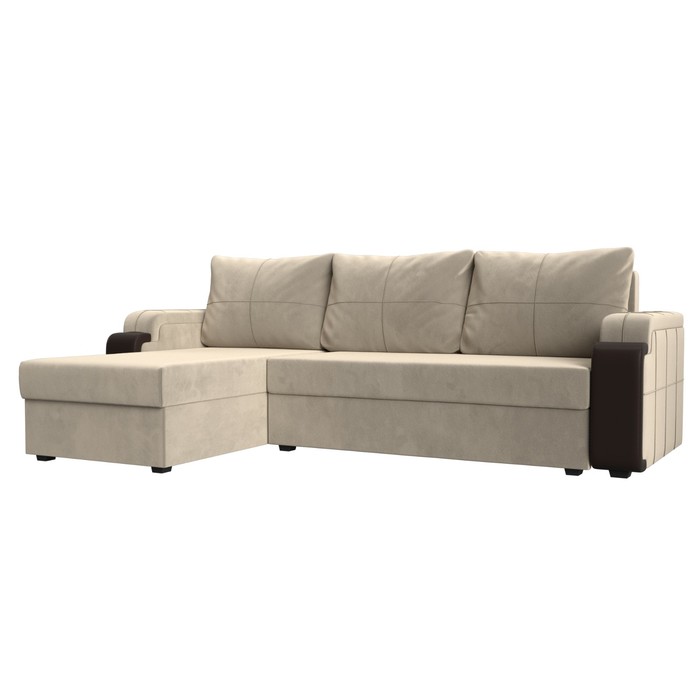 Угловой диван «Николь лайт», левый, еврокнижка, микровельвет/экокожа, бежевый/коричневый 41325