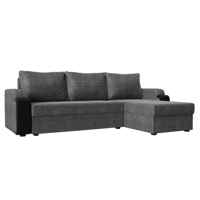 Угловой диван «Николь лайт», правый угол, еврокнижка, рогожка / экокожа, серый / чёрный