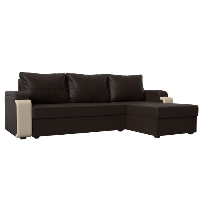 Угловой диван «Николь лайт», правый угол, еврокнижка, экокожа, цвет коричневый / бежевый 41325