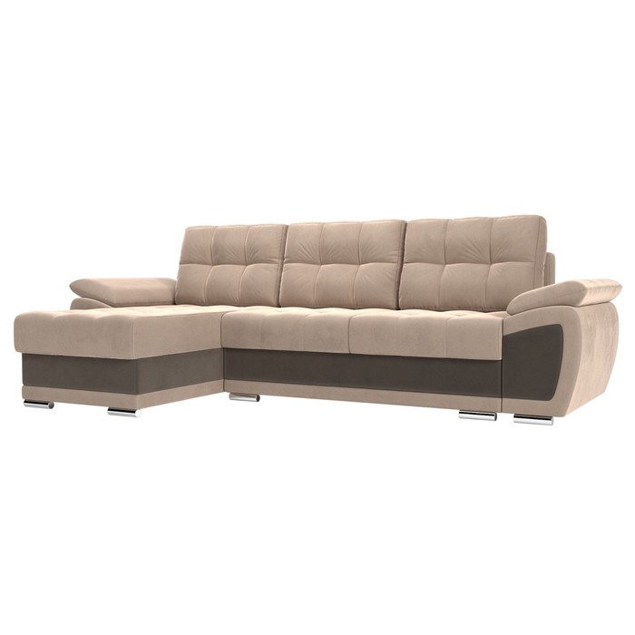Угловой диван «Нэстор», левый угол, механизм еврокнижка, велюр, цвет бежевый / коричневый
