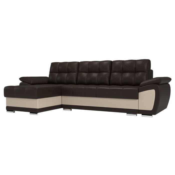 Угловой диван «Нэстор», левый угол, еврокнижка, экокожа, цвет коричневый / бежевый