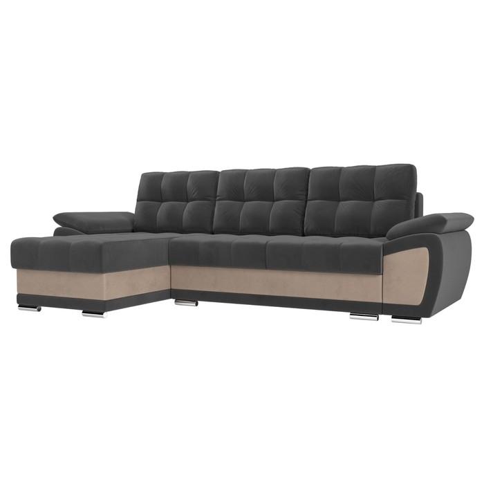 Угловой диван «Нэстор», левый угол, механизм еврокнижка, велюр, цвет серый / бежевый