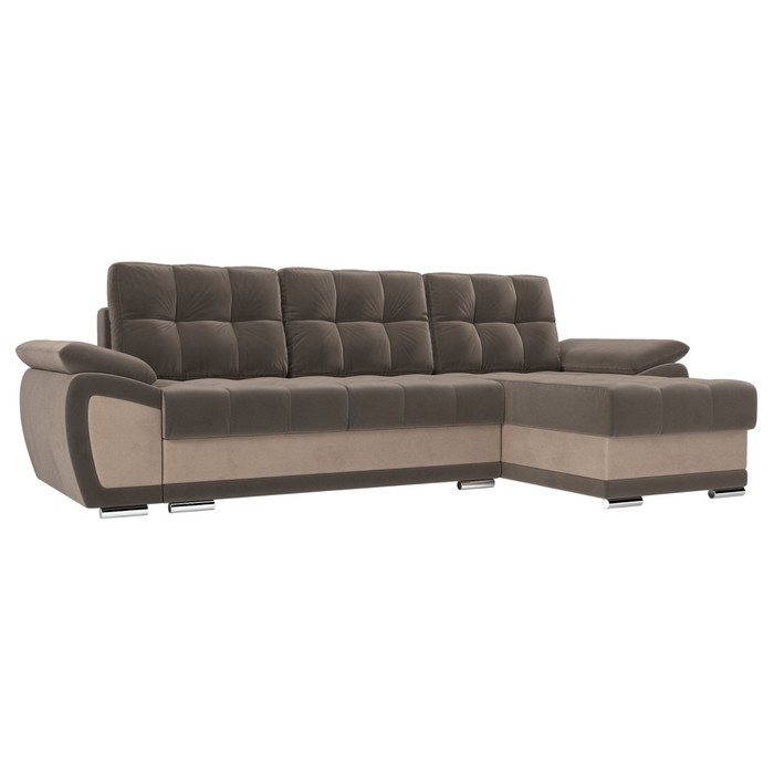 Угловой диван «Нэстор», правый угол, механизм еврокнижка, велюр, цвет коричневый / бежевый