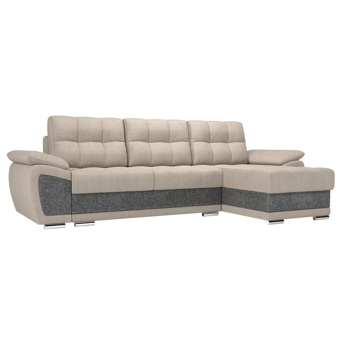Угловой диван «Нэстор», правый угол, механизм еврокнижка, рогожка, цвет бежевый / серый