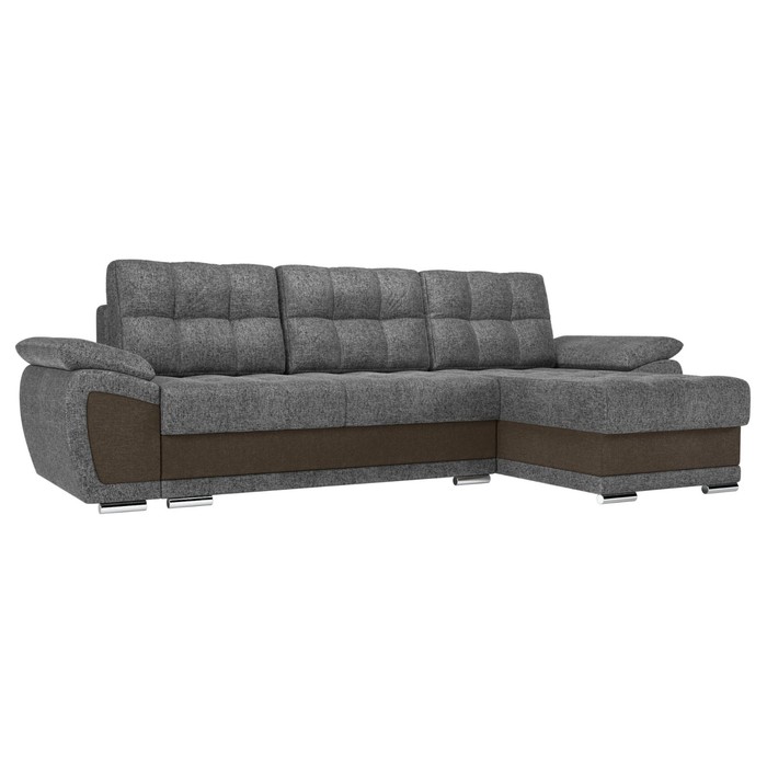 Угловой диван «Нэстор», правый угол, механизм еврокнижка, рогожка, цвет серый / коричневый