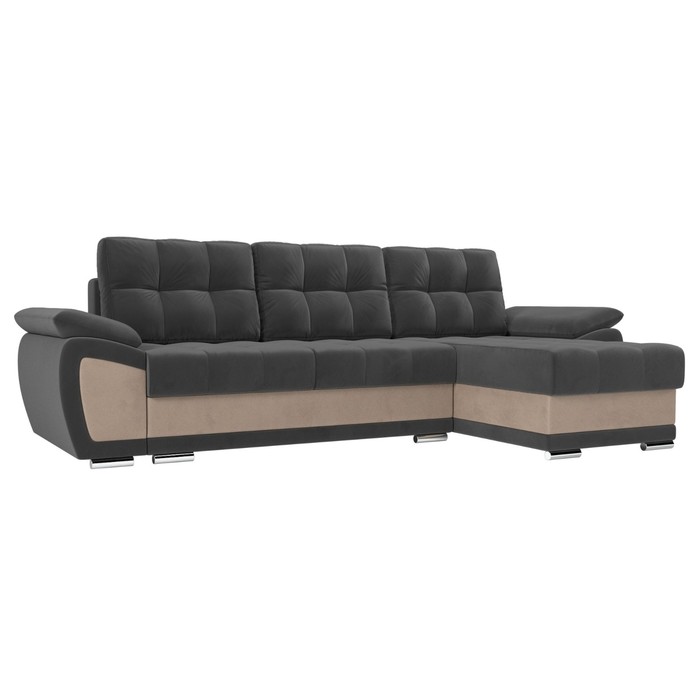 Угловой диван «Нэстор», правый угол, механизм еврокнижка, велюр, цвет серый / бежевый
