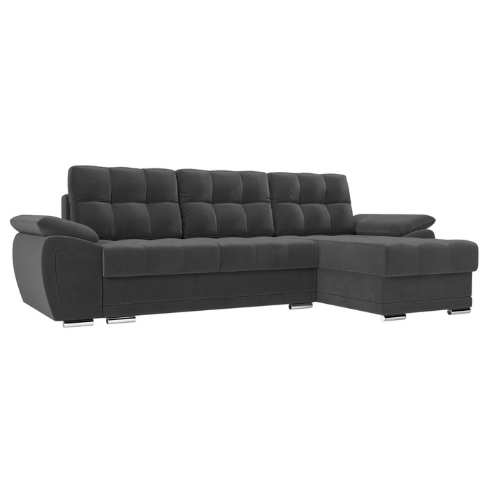 Угловой диван «Нэстор», правый угол, механизм еврокнижка, велюр, цвет серый