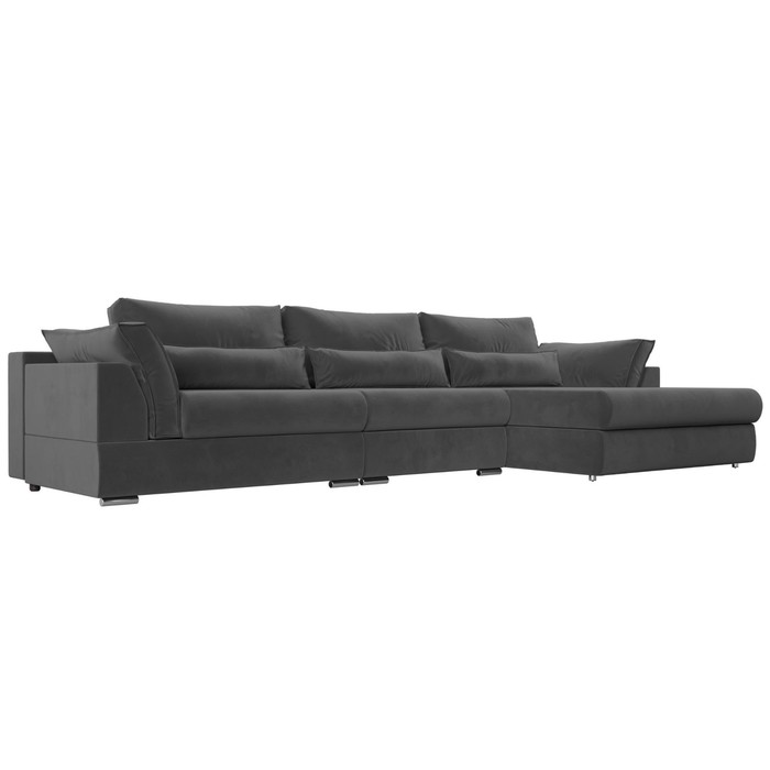 Угловой диван «Пекин Long», правый угол, механизм пантограф, велюр, цвет серый