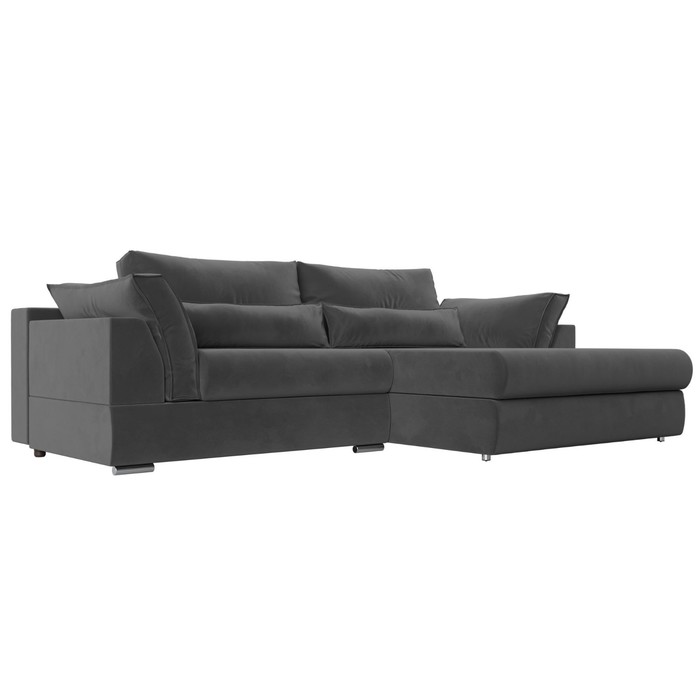 Угловой диван «Пекин», правый угол, механизм пантограф, велюр, цвет серый