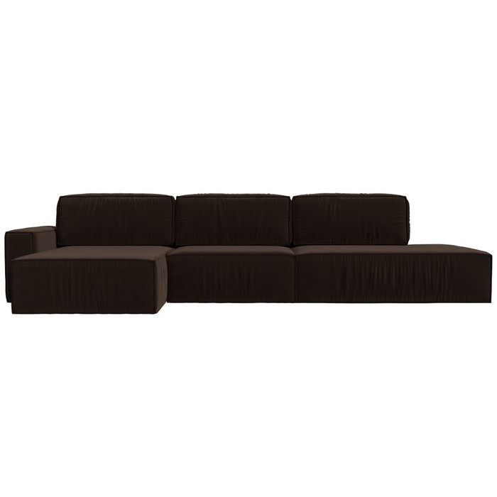 Угловой диван «Прага модерн лонг», левый угол, еврокнижка, микровельвет, цвет коричневый