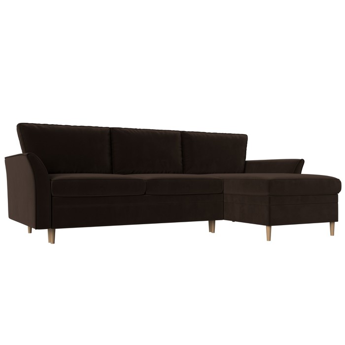 Угловой диван «София», правый угол, механизм пантограф, микровельвет, цвет коричневый 