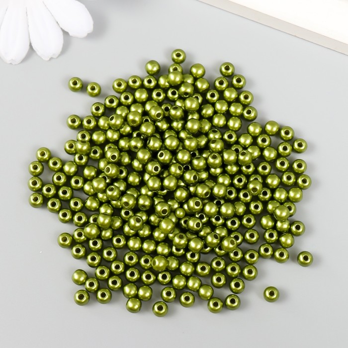фото Набор бусин "рукоделие" пластик, диаметр 5 мм, 25 гр, болотно-зеленый