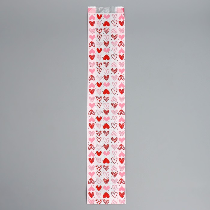 Пакет бумажный фасовочный, крафт, "Сердечки" 11х57,5х4 см с окном