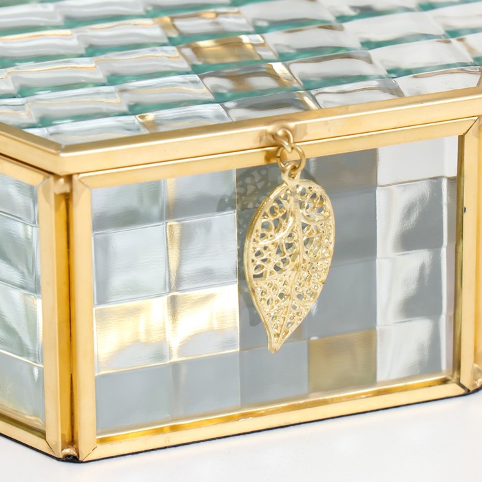 Шкатулка стекло с металлическим каркасом "Шестигранник с листом. Квадро" 17х14,8х6,5 см