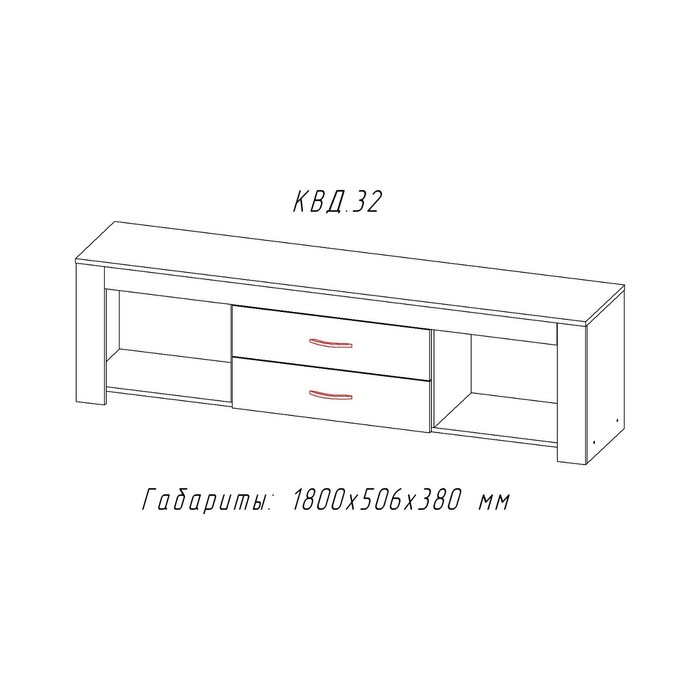 

Тумба под ТВ Квадро 32, 1800х380х506, Дуб делано