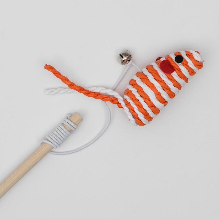 Дразнилка-удочка с мышью на деревянной ручке, микс цветов