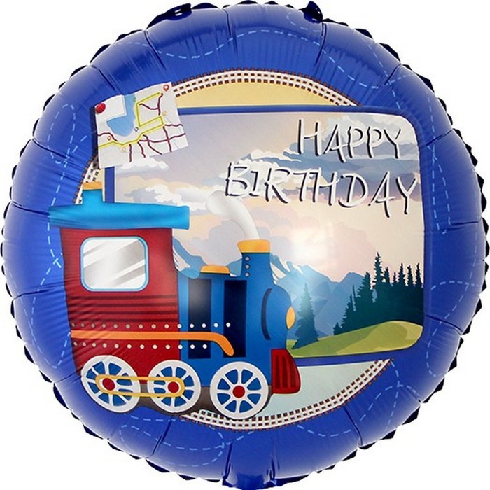 Шар фольгированный 18 «С днём рождения! Паровозик», круг шар фольгированный 18 с днём рождения круг