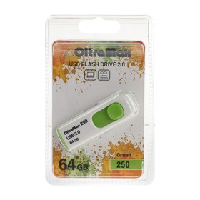 Флешка OltraMax 250, 64 Гб, USB2.0, чт до 15 Мб/с, зап до 8 Мб/с, зелёная