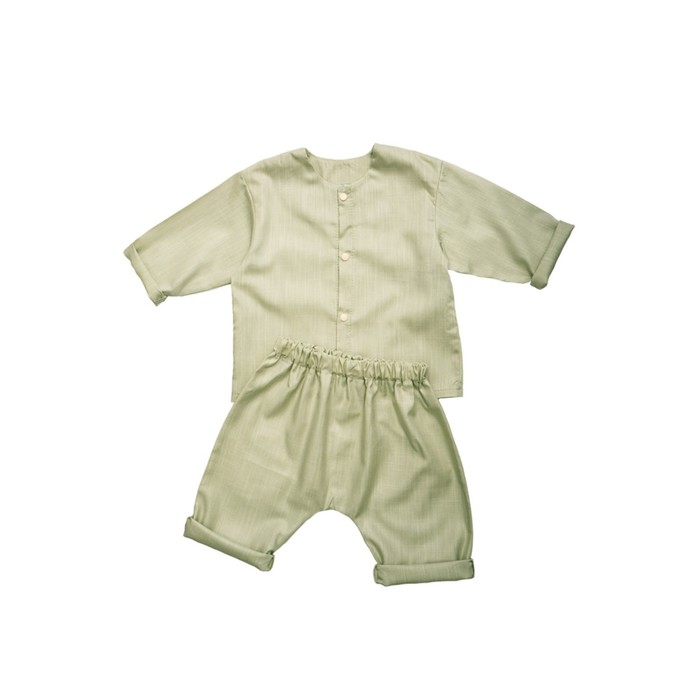 фото Летний комплект для мальчика «лён», рост 74, цвет оливковый сонный гномик