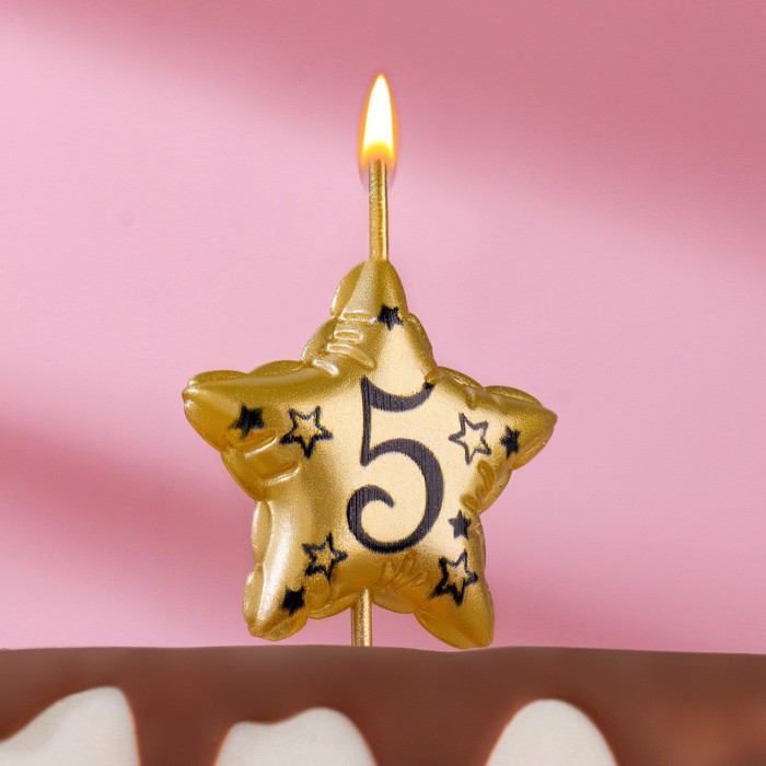 Свеча в торт на шпажке Воздушная звездочка, цифра 5, 3,5 см, золото свеча в торт на шпажке воздушная звездочка цифра 8 9х4 2 см золото