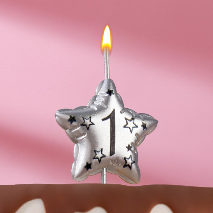 Свеча в торт на шпажке Воздушная звездочка, цифра 1, 3,5 см, серебро свеча в торт на шпажке воздушная звездочка цифра 5 9х4 2 см серебро